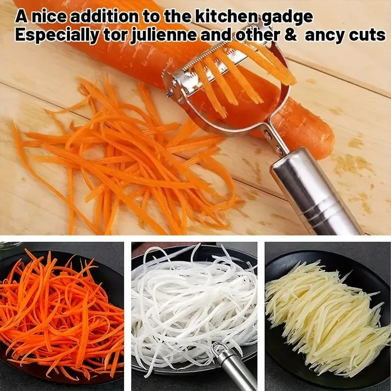 Professional Dual Function Peeler, Stainless Steel Kitchen Tool for Peeling and Shredding, Compact 6.89 Inch, with Hanging Loop