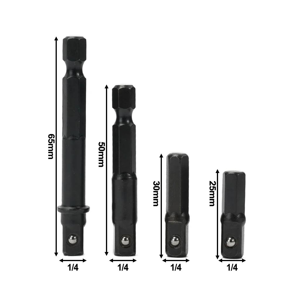 1/4 pces adaptador de soquete 1/4 "adaptador de soquete de broca para driver de impacto hex haste para soquete quadrado conversor de extensão chave de soquete