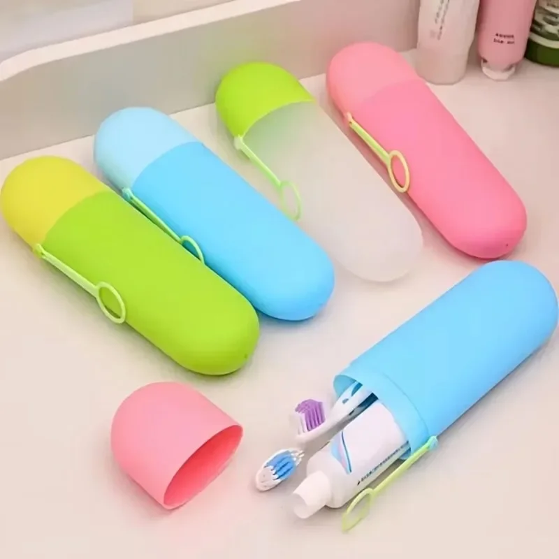 Dopamine Portable Toothbrush Case with Lid Hangable Travel Toothbrush Case Multifunctional Dustproof Toothbrush Storage Box