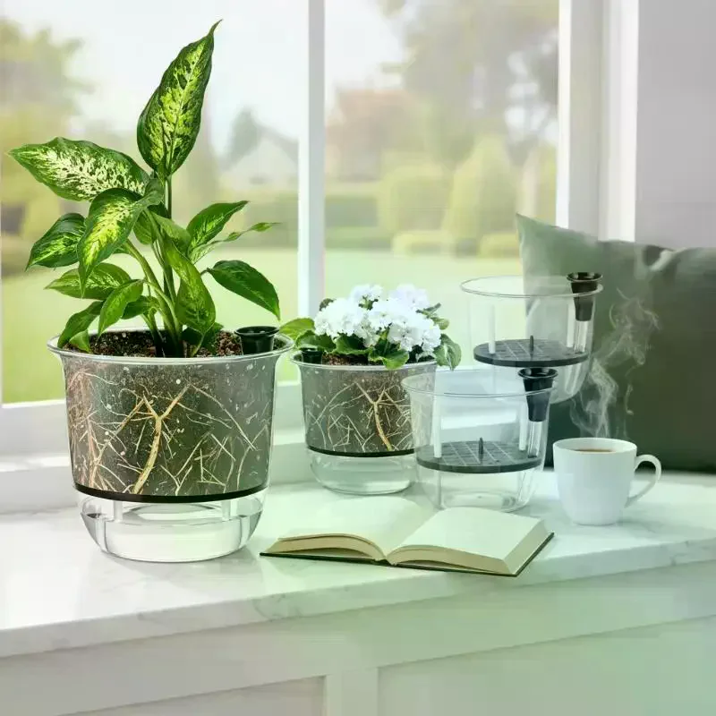 1Pcs Self-Watering Pot, Pots For Indoor Plants, Clear Flower Pots With Deep Reservoirs For Spider Plants, Orchids