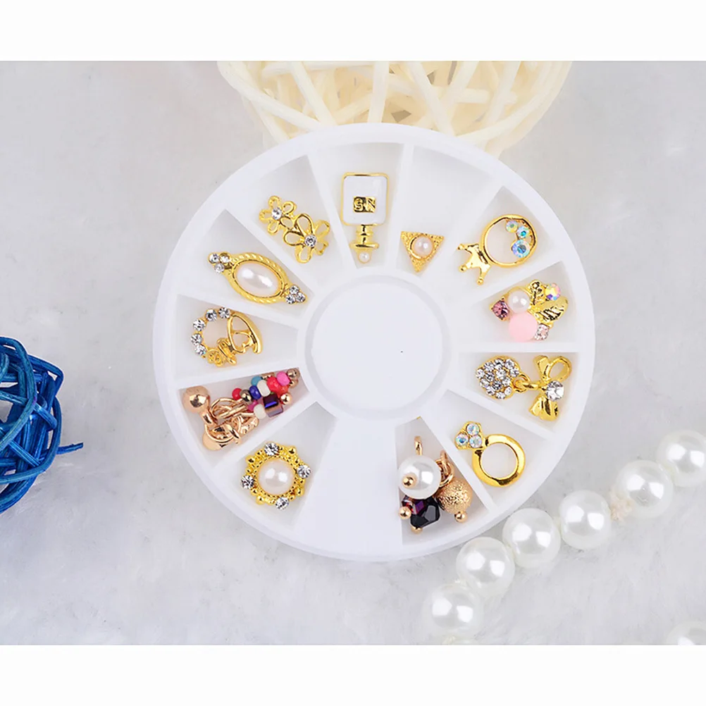 

2 Sets 12 Grids Metal Rivet Studs DIY Nail Art Design Decorations Pearl Glass Crystal Nail Art Accessories for Girls and Women