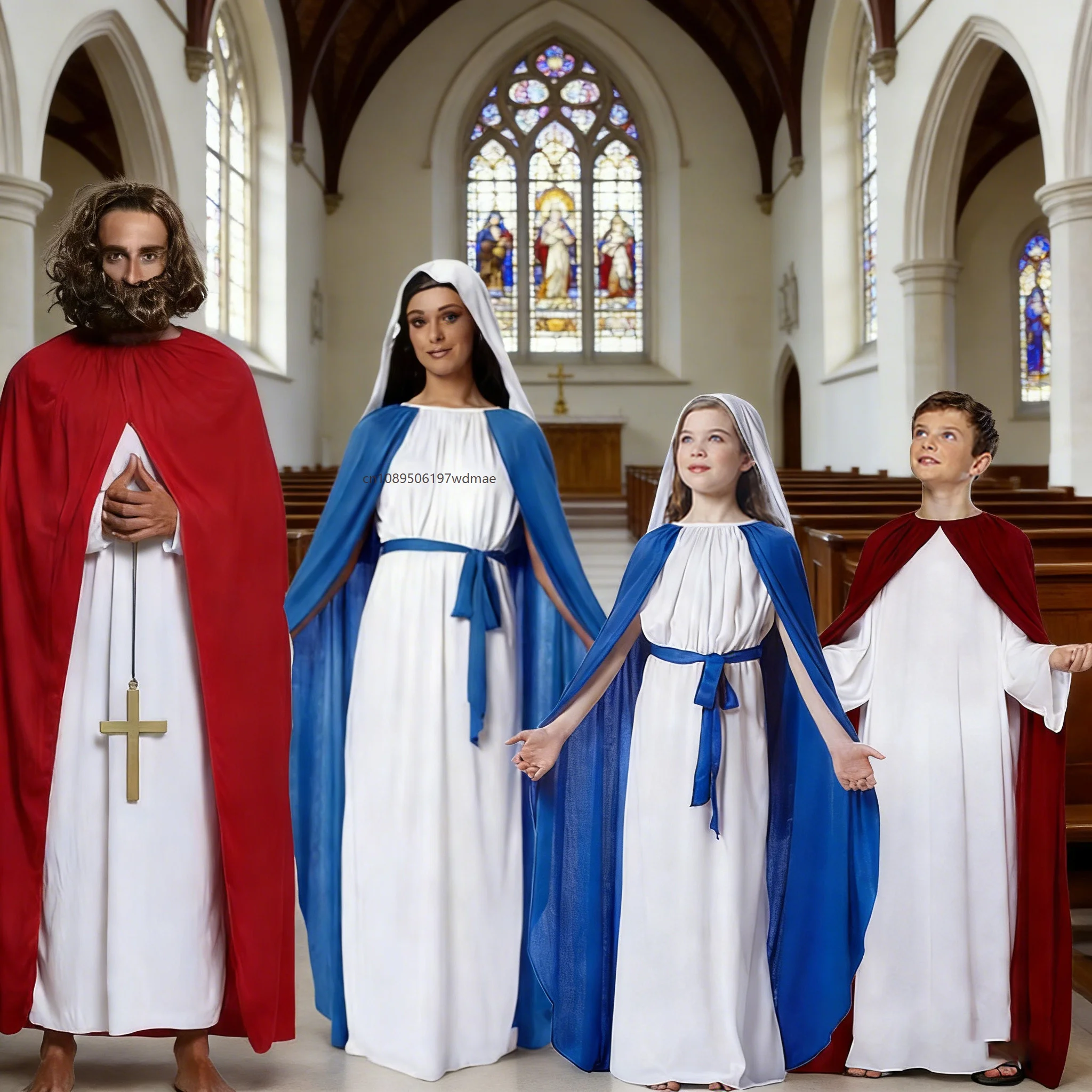 

Adult enfant Christ Jesus Virgin Mary Cosplay Costume for Men Women niño Jesus Robe Cloak Set Purim Party Outfits