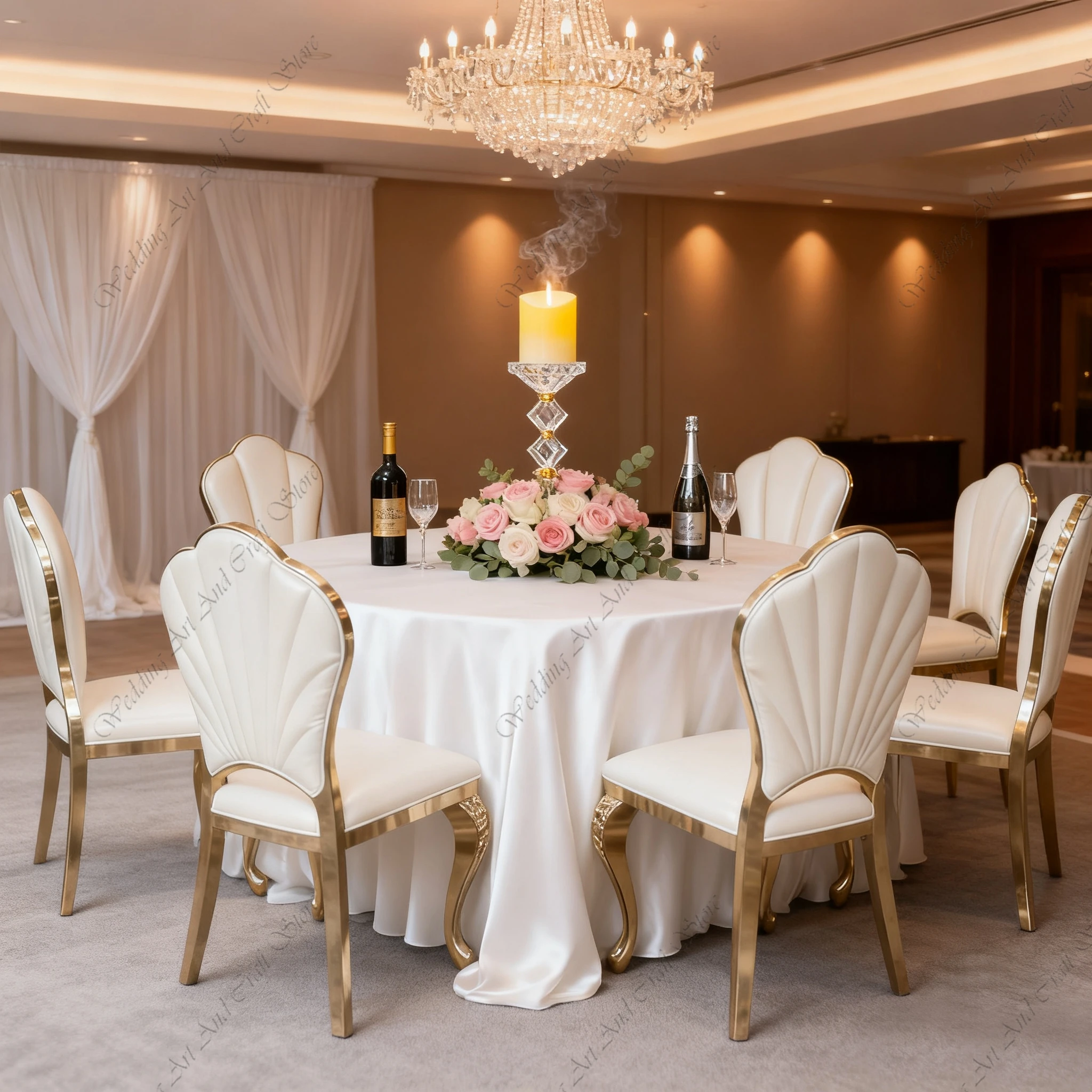56 pcs f30 Luxury Upholstered Dining Chairs Wedding Chair Throne Metal Stainless Steel Gold Leg Wedding Hotel Chair ivy 309 view 3