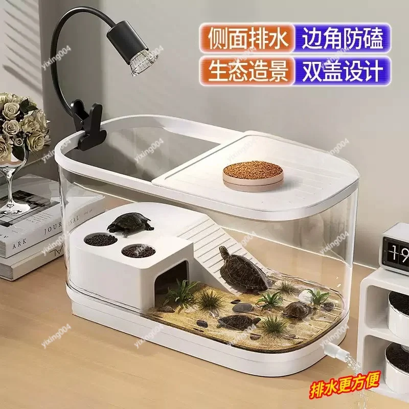Home Reptile Tank With Basking Platform Ecological Habitat For Turtles Hermit Crabs Breeding Use