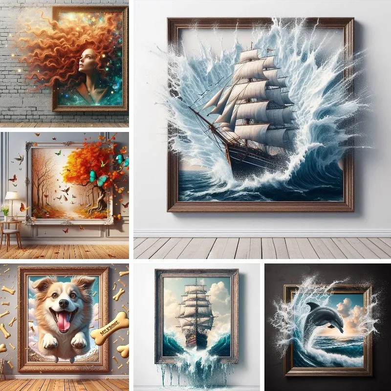 

Diamond Embroidery 3d Painting Sailed Boat in The Sea Diy Diamond Painting Full Square Mosaic Pour Glue Canvas Needlework