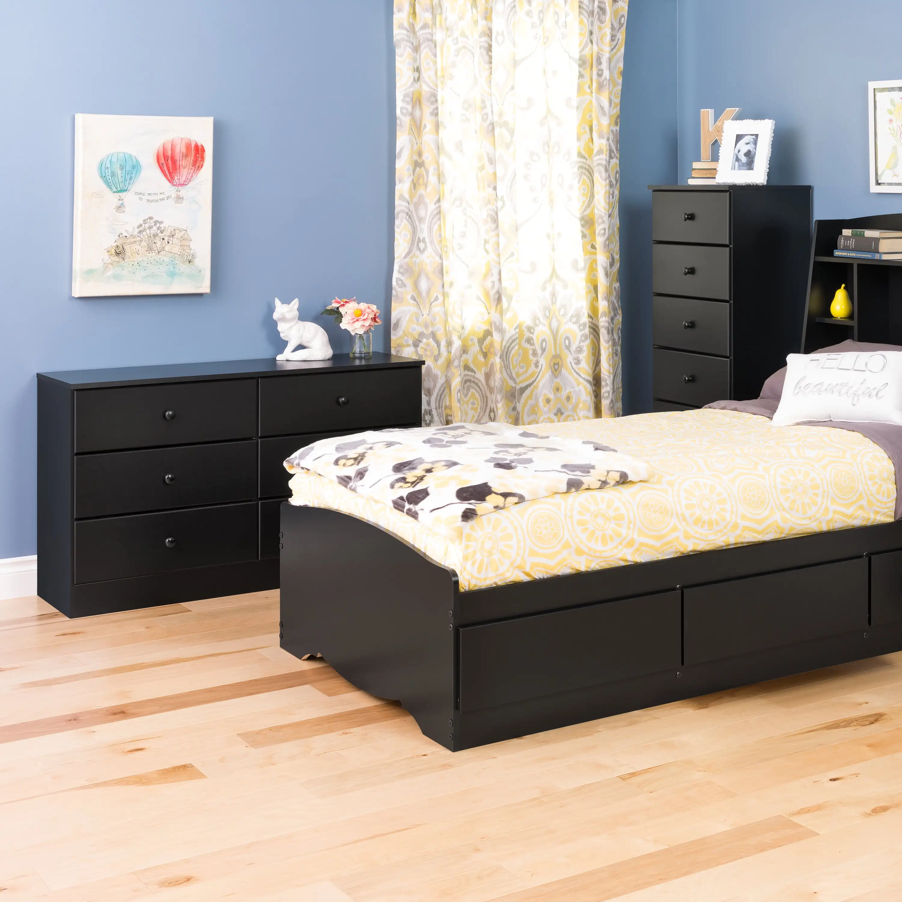 NEW Astrid 6 Drawer Wooden Double Dresser 16" x 47.25" x 28.25" Black