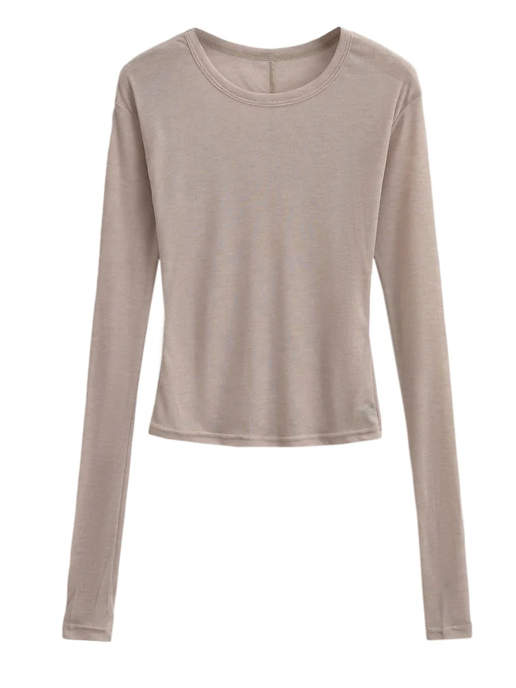 Women Crew Neck Fitted Long Sleeve Semi Sheer T-shirt image 6