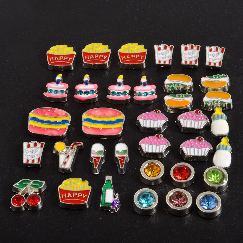 20Pcs/Lot Mini Funny Food Hamburger Popcorn Ice Cream Beads For Jewelry Making Cute Cupcake Drinks Floating Locket Charms Bulk