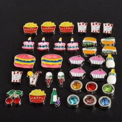 20Pcs/Lot Mini Funny Food Hamburger Popcorn Ice Cream Beads For Jewelry Making Cute Cupcake Drinks Floating Locket Charms Bulk
