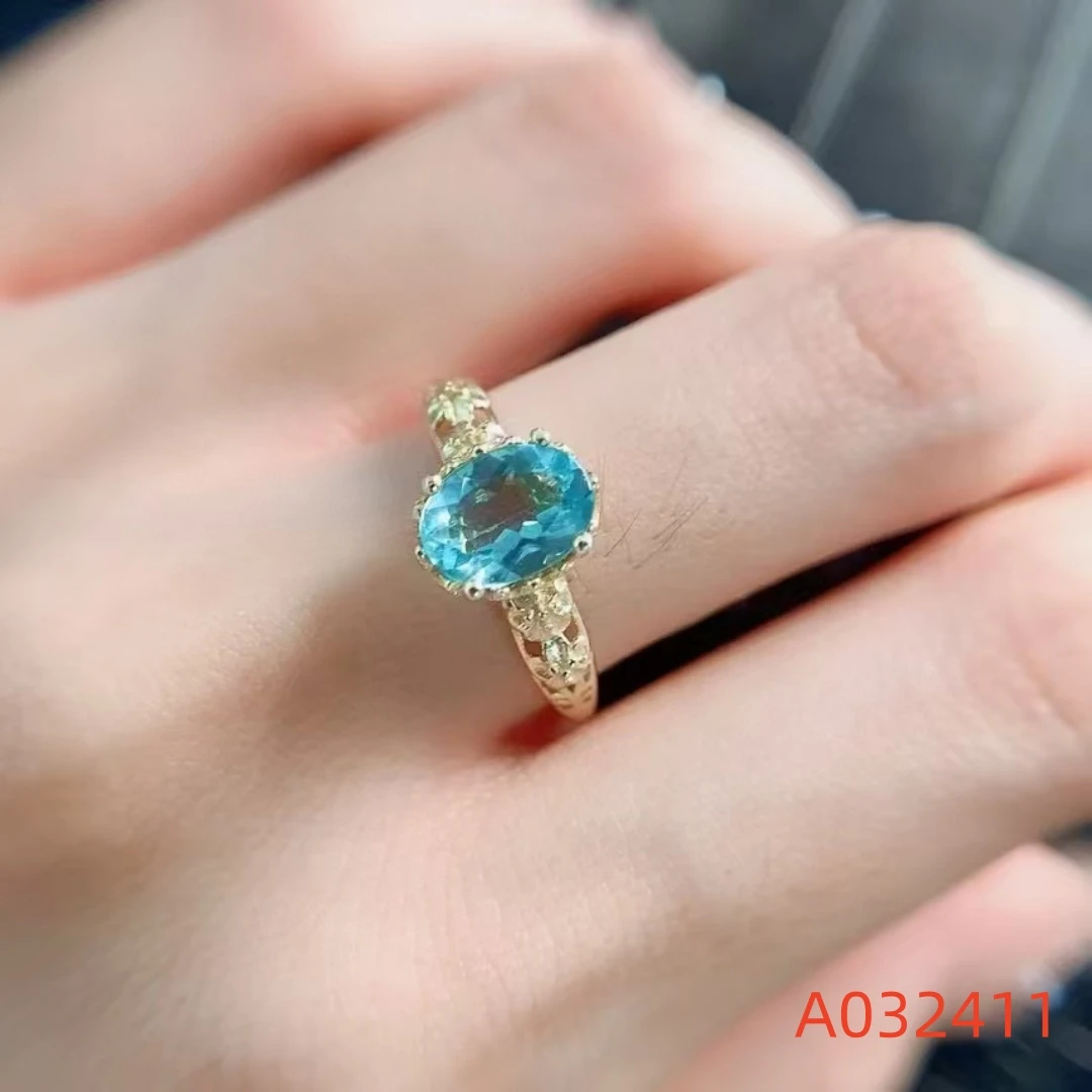 Fine Jewelry S925 Pure Silver Electroplated Platinum Inlaid Natural Apatite Women's Ring Gem Support Testing