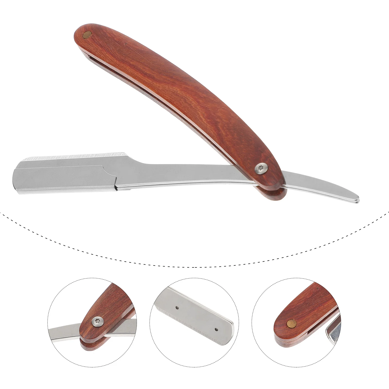 Wood Handle Straight Barber Razor Manual Beard Shaving Tool for Men Random Style