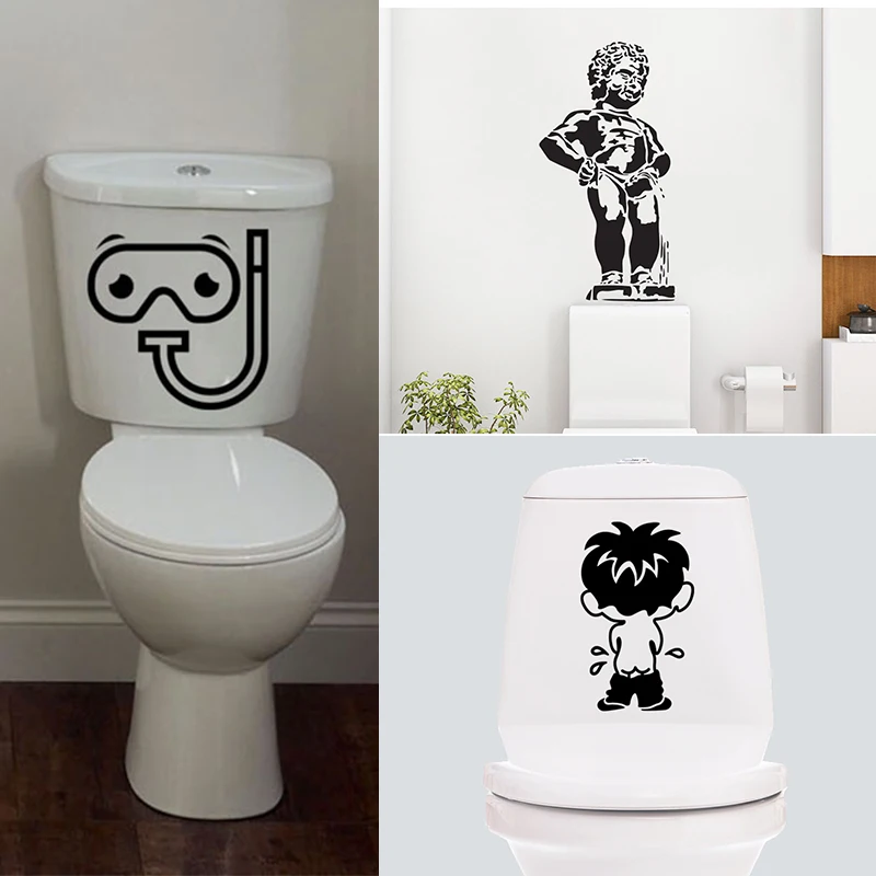 T611# Boy peeing Toilet Stickers Cartoon Child Urination Toilet Lid WC Door Sticker Removable Self-Adhesive Decor