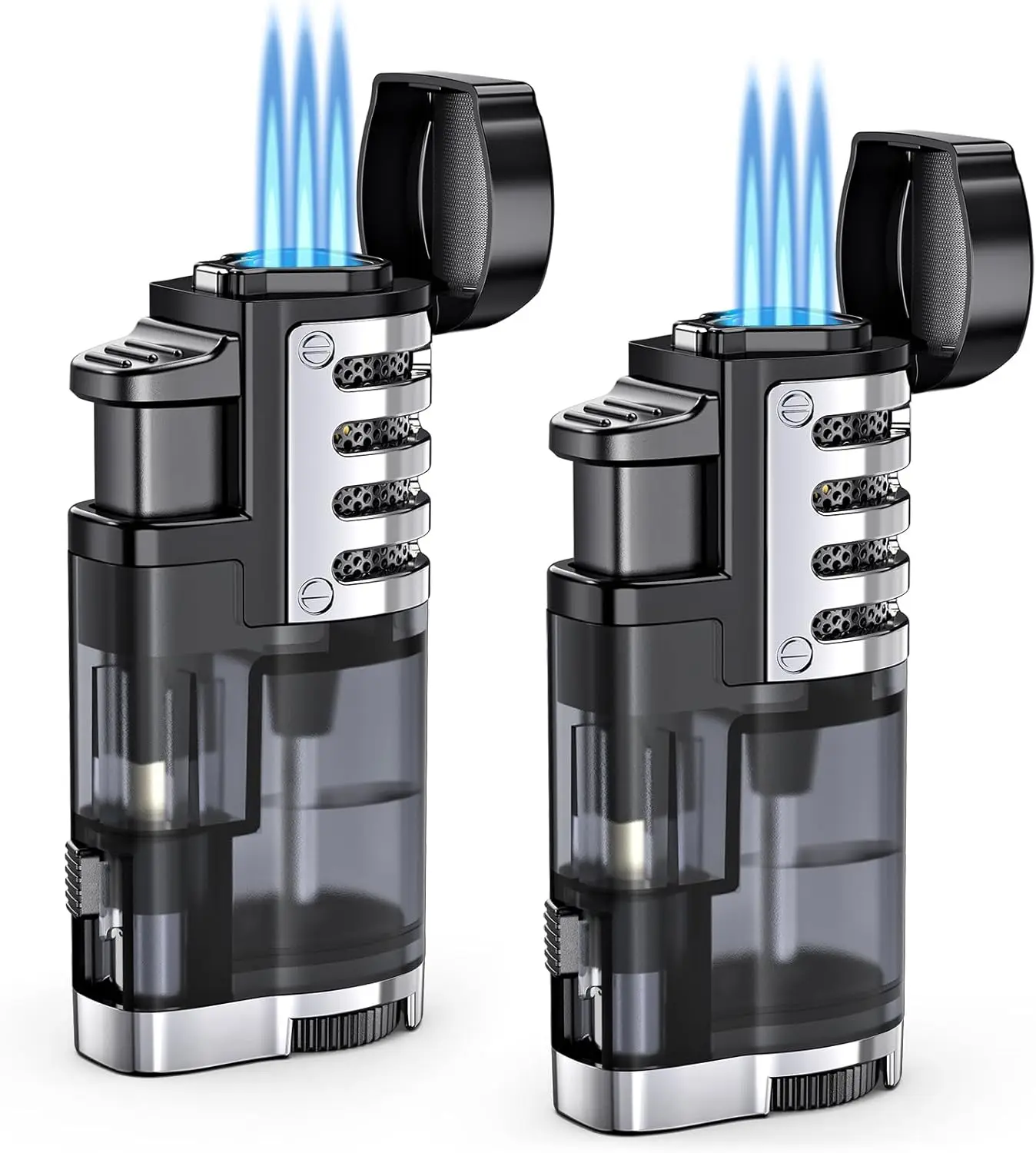 

Refillable Triple Jet Flame Torch Lighter, Windproof Adjustable with Punch, 2-Pack (No Fuel)