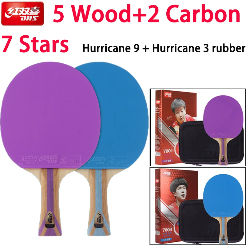 

7-Star DHS Table Tennis Rackets Professional Level Single Racket Ping Pong Paddle FL With Color Pips in Rubber 5 Wood + 2 Carbon