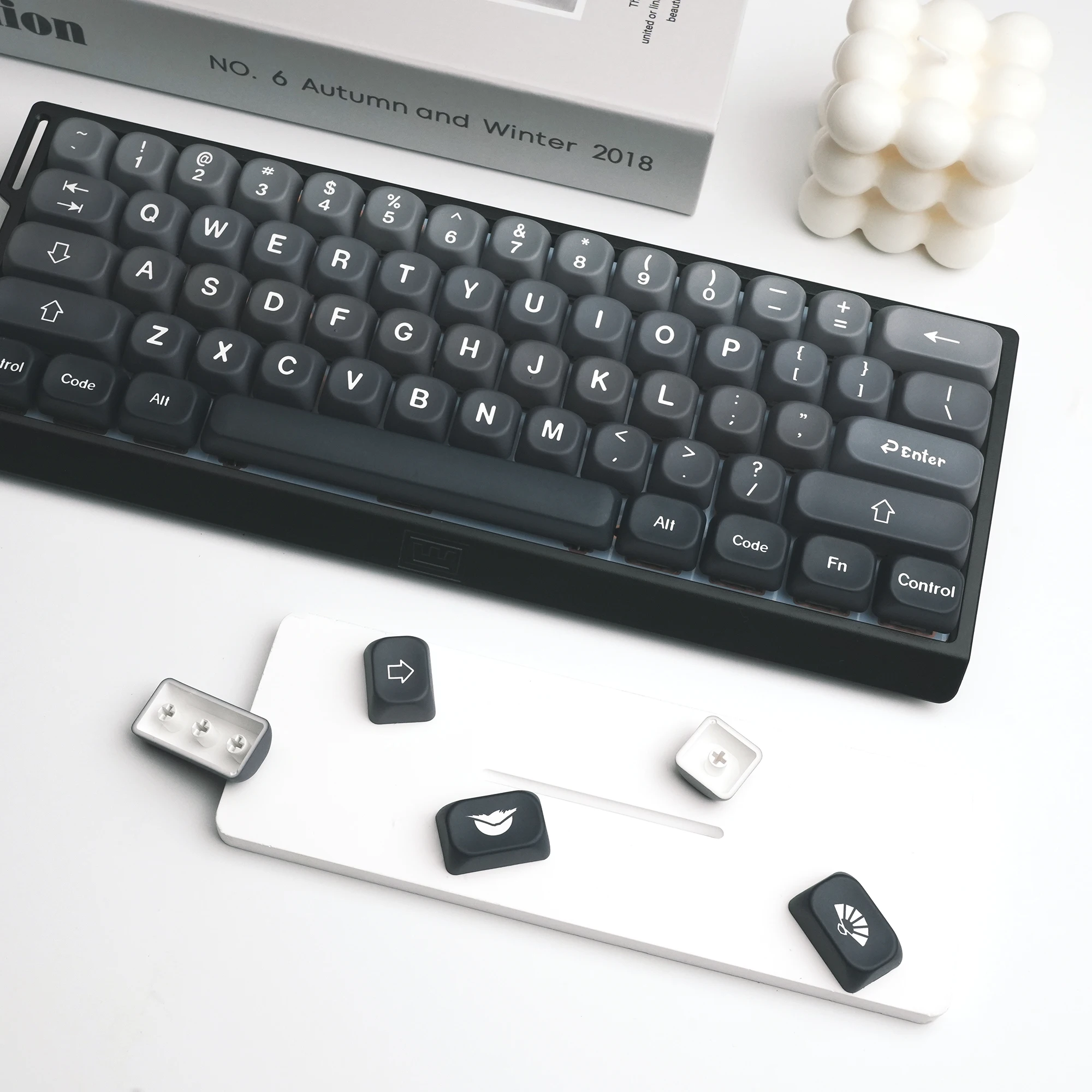 

Серые колпачки XVX MOA Kyecaps с сублимационной краской, колпачки для клавиш из ПБТ, двойной выстрел 75, широкие колпачки для клавиш 61/68/87/98/100, 130 клавиш