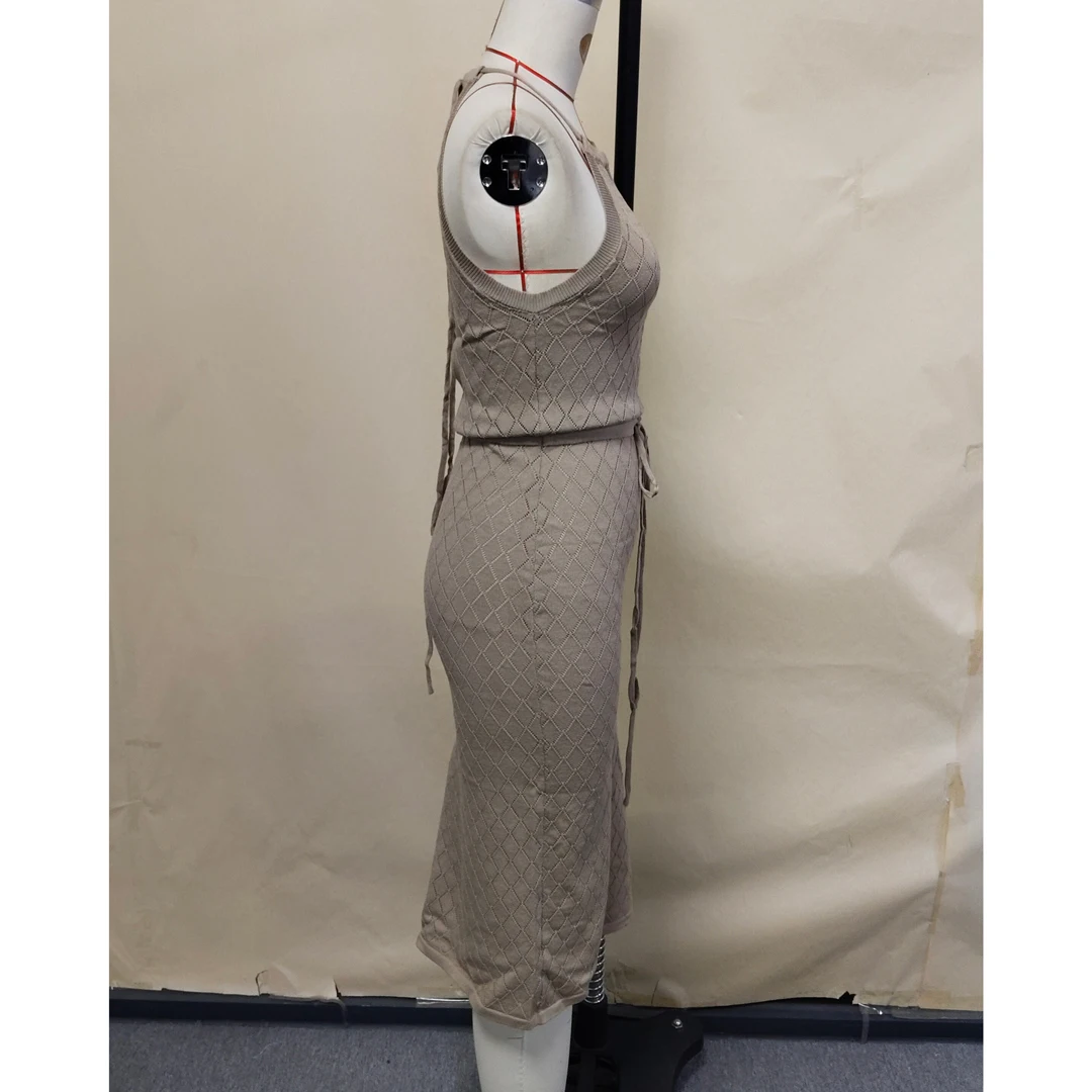 Rückenfreie, hoch geschnittene, gehäkelte, gestrickte Tunika, Strand-Cover-up, Strandkleid, Strandbekleidung, Damenmode V5753 – Detail 13