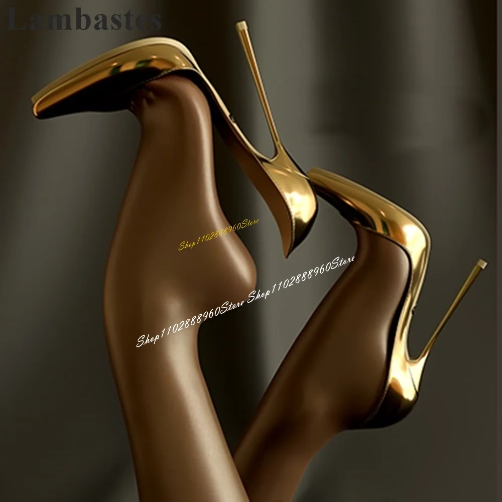 

Trending Glossy Gold Metallic Shallow Pumps Stilettos High Heel Women Shoes Slip On Pointed Toe 2024 Fashion Zapatos Para Mujere