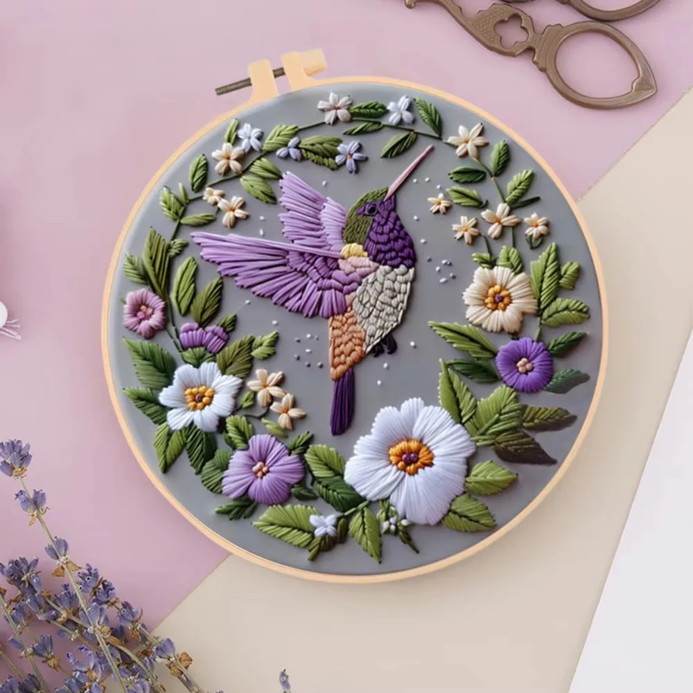 New Embroidery Flower Pattern DIY Cross Stitch Animal Bird Painting With Hoop Adult Beginner