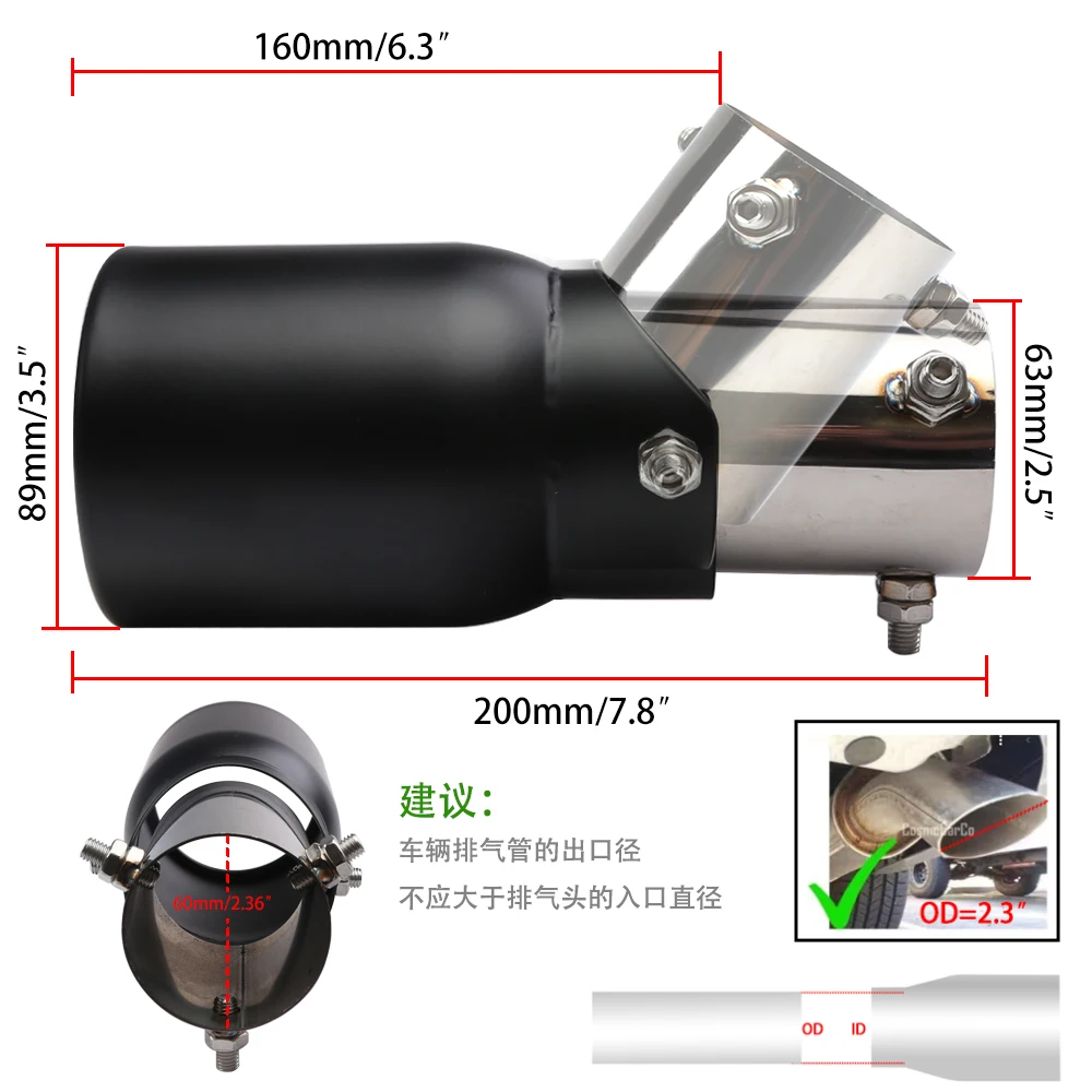 RVS Uitlaat Tip 63mm/3.5 "89mm Verstelbare Universele Fit voor Auto SUV Enkele Rolrand Uitlaatpijp Tip met Bolt-On