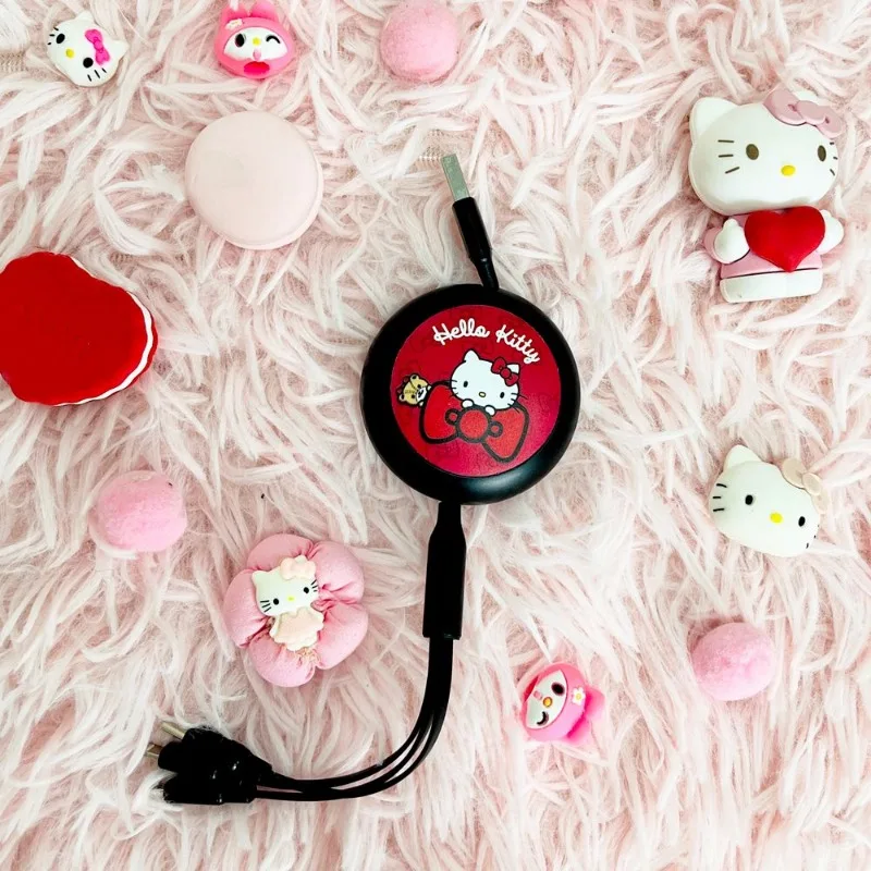 

Sanrio Hello Kitty Cartoon Cute Data Cable High-looking Girly Heart Convenient Travel Three-in-One Mobile Phone Charging Cable