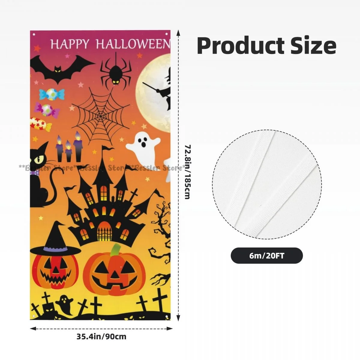 Halloween Illustrations Door Decoration Banner Door Cover Photo Props for Party Supplies