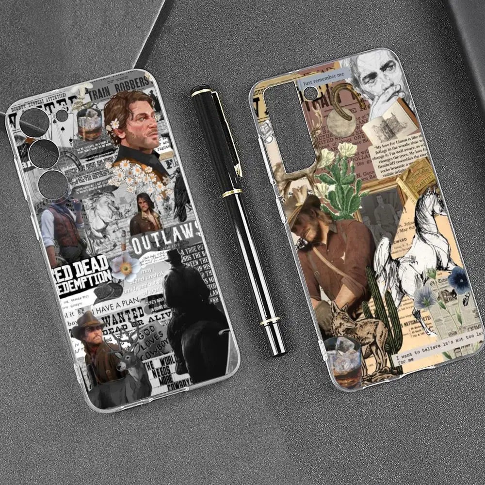 Adventure game Rdr2 Phone Case For Samsung Galaxy S24 23 21 S20 FE Ultra S10 S9 Plus s24 20Ultra 22Plus Woman Transparent Covers