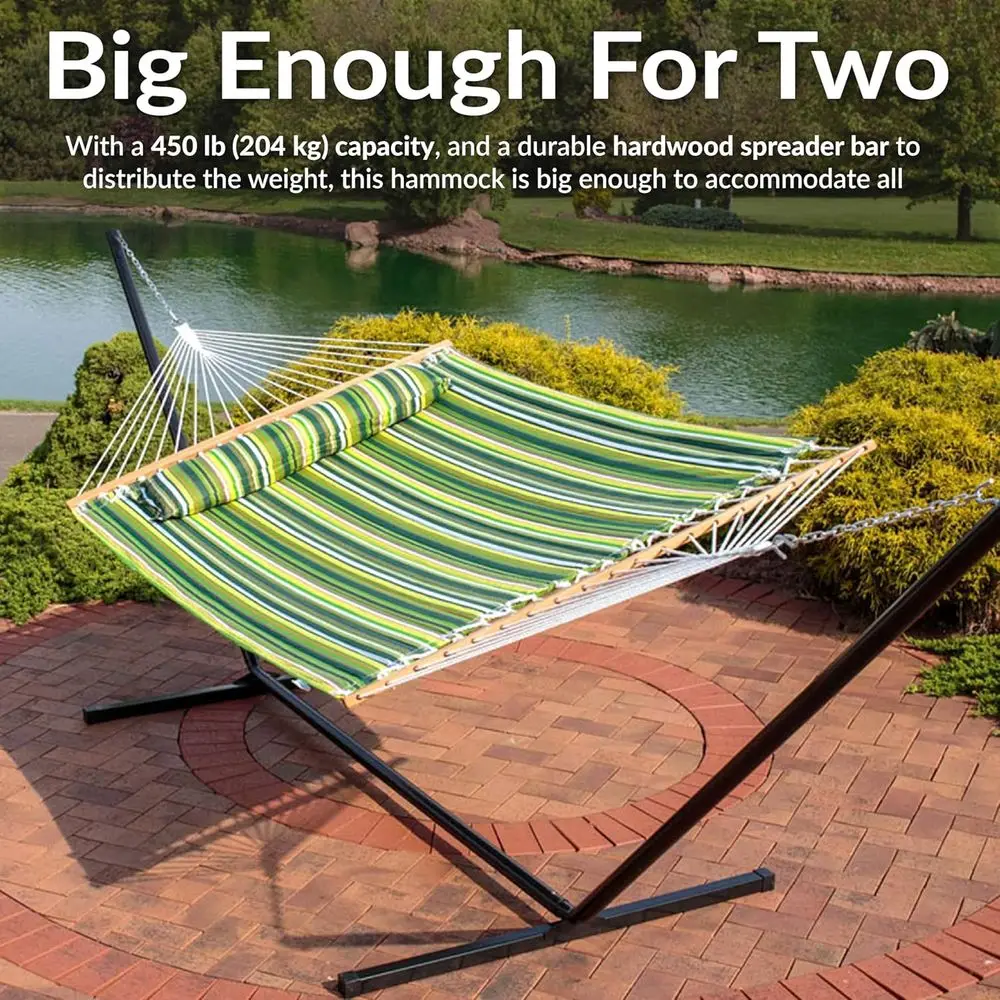 Quilted Double Outdoor Hammock with Spreader Bars - 450-Pound Capacity for Melon Stripe Design
