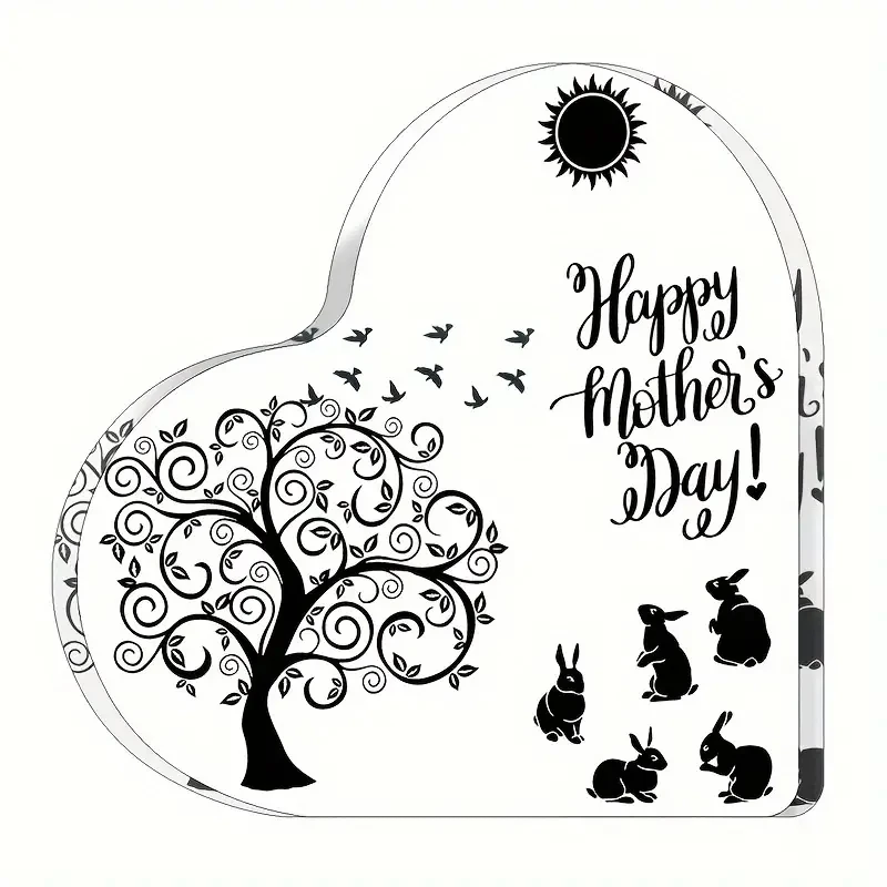 Tree Bird Art Printed Acrylic Transparent Heart Plaque Friendship Birthday Gift for Colleagues Living Room Keepsake Desk Decor