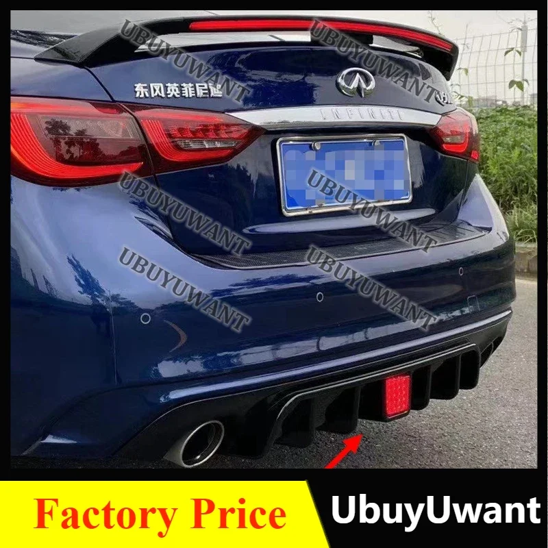 

For Infiniti Q50 2014-2023 Real Carbon Chassis Deflector Guard Car Rear Bumper Diffuser Lip Spoiler with Led Brake Light