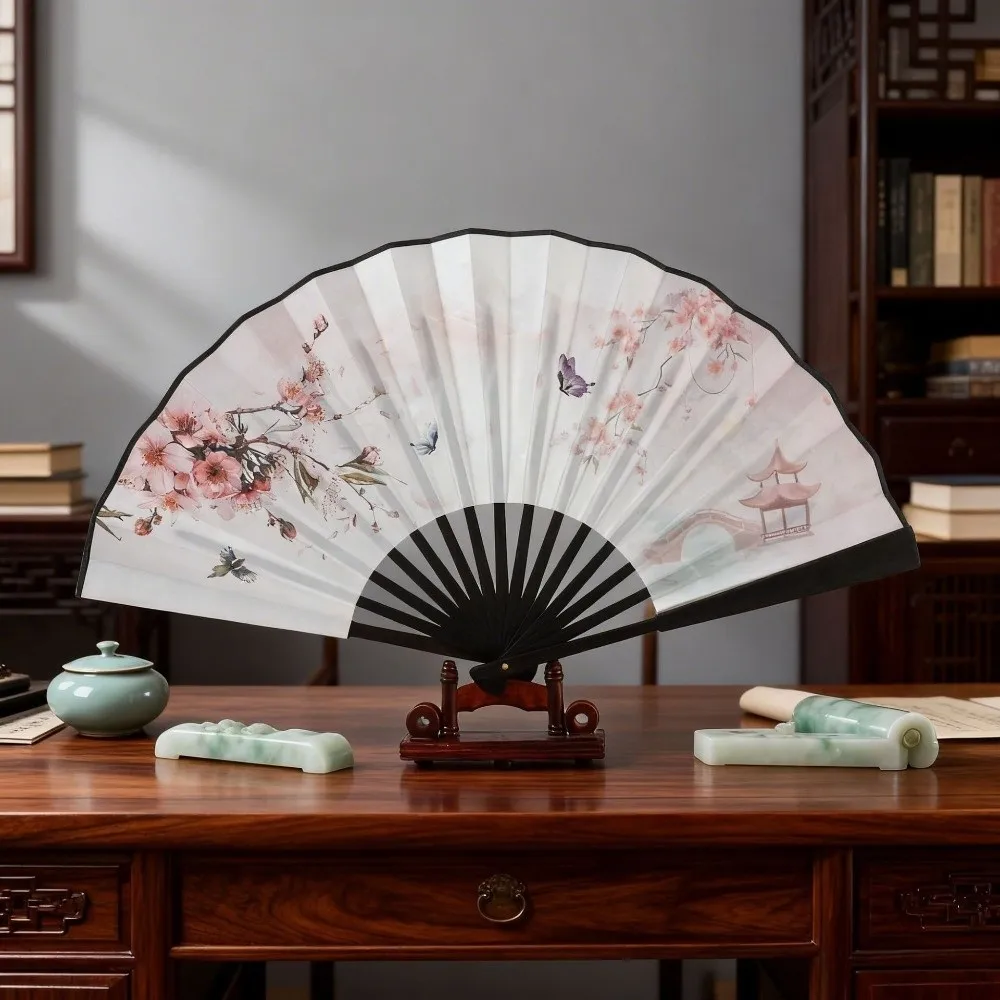 Decoration Collapsible Hand Fan Cloth Chinese Style Ancient-style Folding Fan Home Ornaments Flower Classical Fan Female Dance