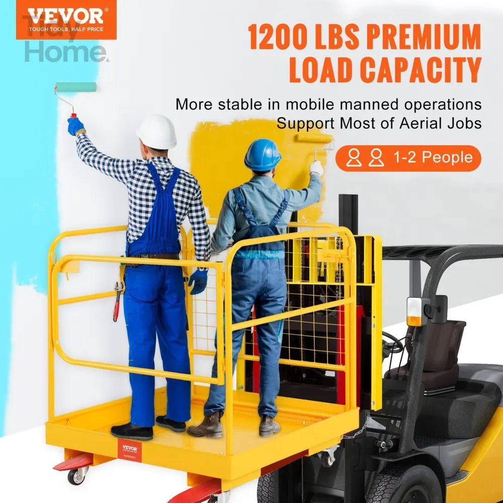 

Wear-Resistant Forklift Safety Cage, 1200 lbs Load Capacity, 36 x 36"Folding Forklift Work Platform with Lockable Swivel Wheels