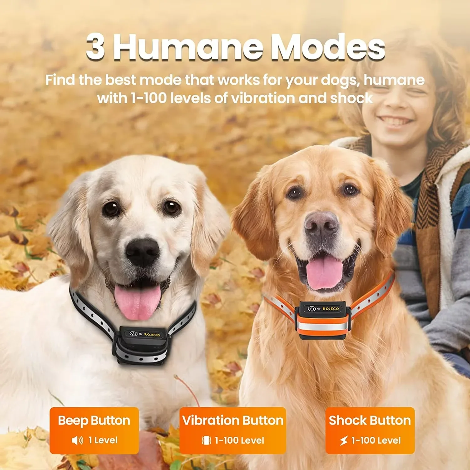 1000M Dog Training Collar With Remote,Dog Bark Collar,Waterproof Rechargeable Training Dog Collar with Shock Vibration Sound