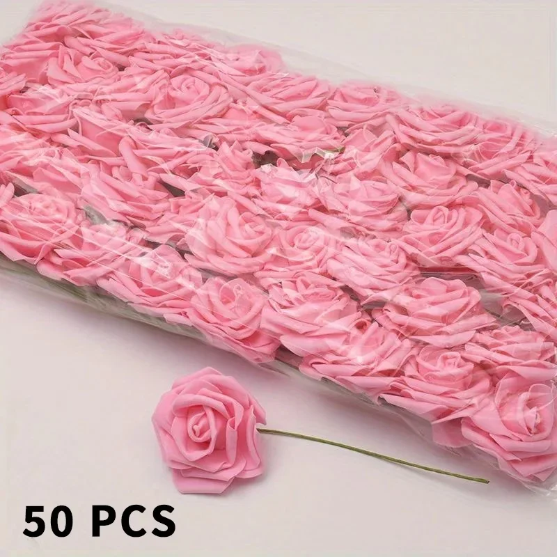 

50Pcs Realistic Artificial Rose Flowers with Stems Wedding Bouquet Diy Decoration Craft Supplies for Scrapbook and Home Decor