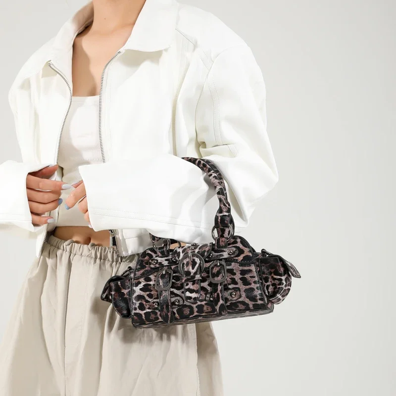 

Высококачественная Ретро сумка из искусственной кожи брендовая дизайнерская леопардовая с рисунком «гусиная лапка» Маленькая женская сумка через плечо