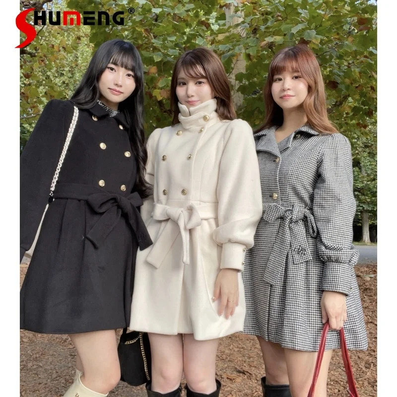 

Japanese Celebrity Style Sweet Lolita Woolen Coat Women's Slim Fit Elegant Double-breasted Overcoat Lady Plaid Jackets Winter