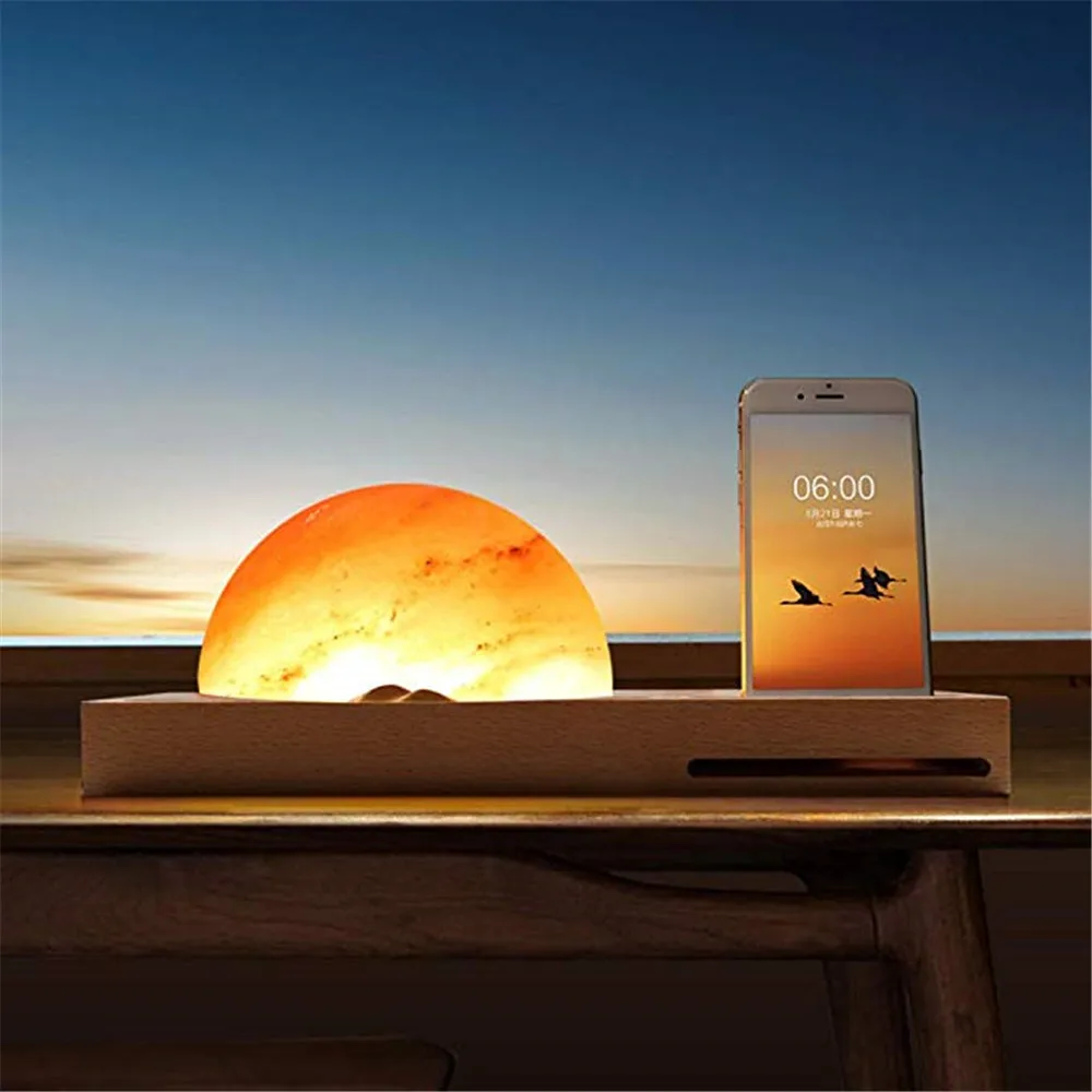 Night Lamp Salt Lamp with Himalayan Salt Wireless Charger  Dimmable Brightness Sound Amplifier Mobile Phone Holder Pen Holder