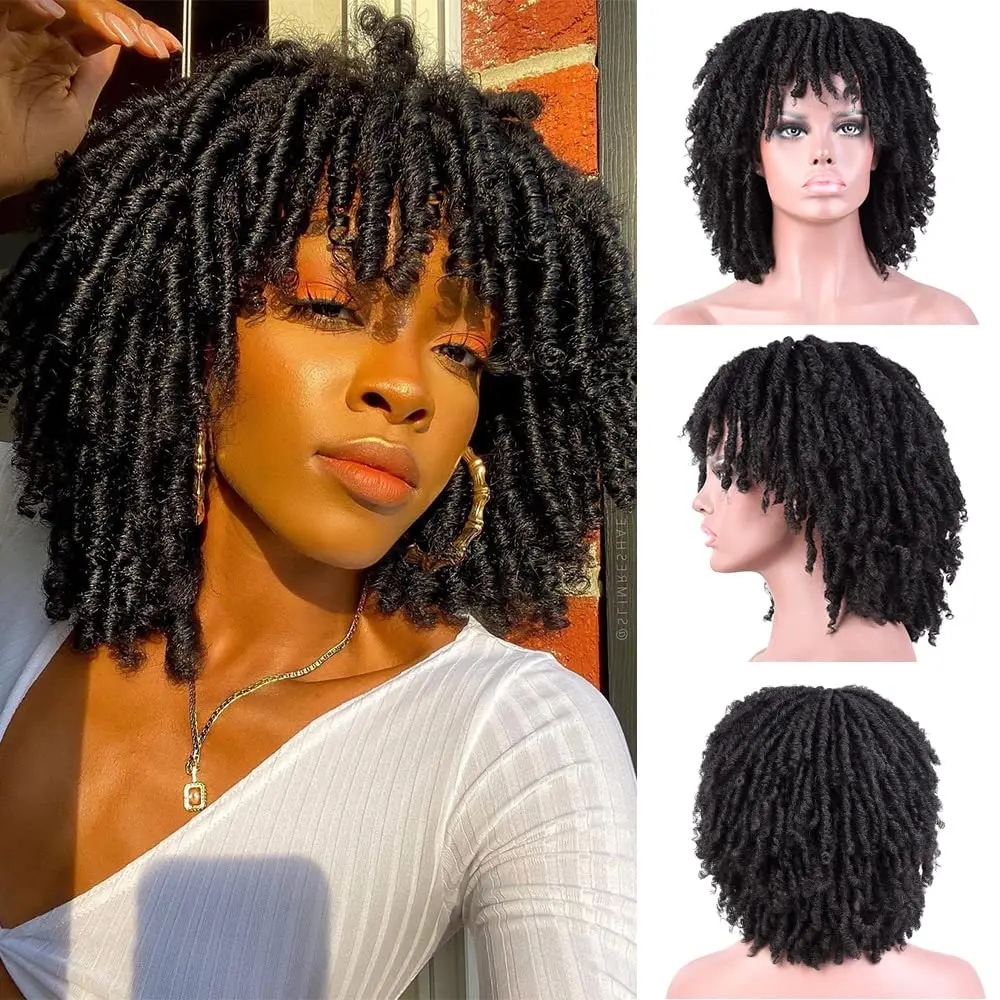 Pelucas trenzadas y rizadas cortas para hombres, peluca castaña, rastas, peluca trenzada de ganchillo, pelucas trenzadas de 14 pulgadas, peluca de pelo sintético estilo Afro