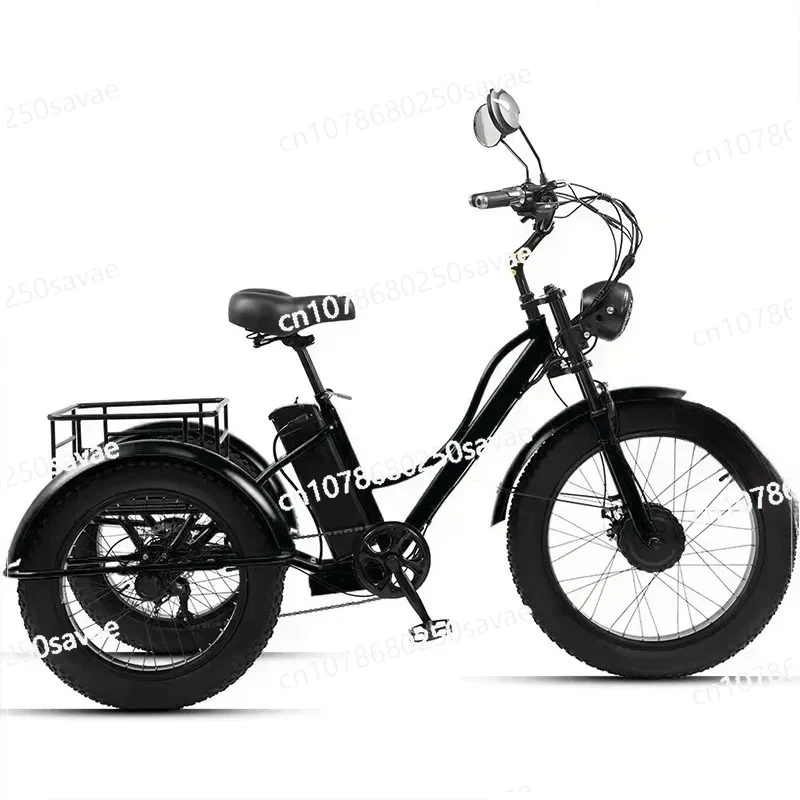 

New Electric Tricyle Adult Electric Bicycle 24Inch Fat Tire 750W48V15AH Mobile Battery Mountain Ebike 3Wheel Electric Cargo Bike