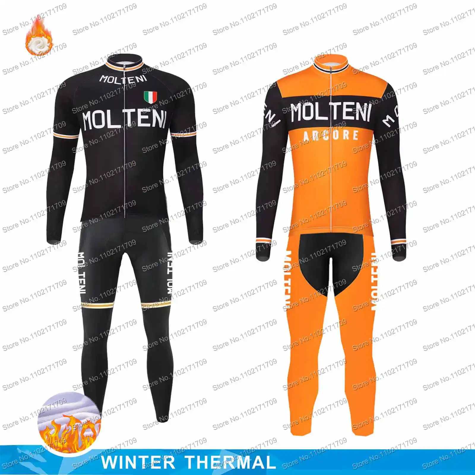 Winter Fleece Team MOLTENI Retro Cycling Jersey Set Orange Bike Clothing Road/MTB Bicycle Wear Shirts Suit Long Sleeve Kits