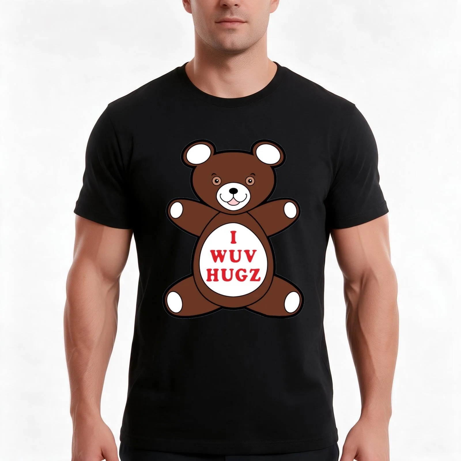 I Wuv Hugz T-Shirt, Summer Casual Cotton Tee, Oversized Streetwear Tops, Vintage Graphic Print, Loose Fit Short Sleeve