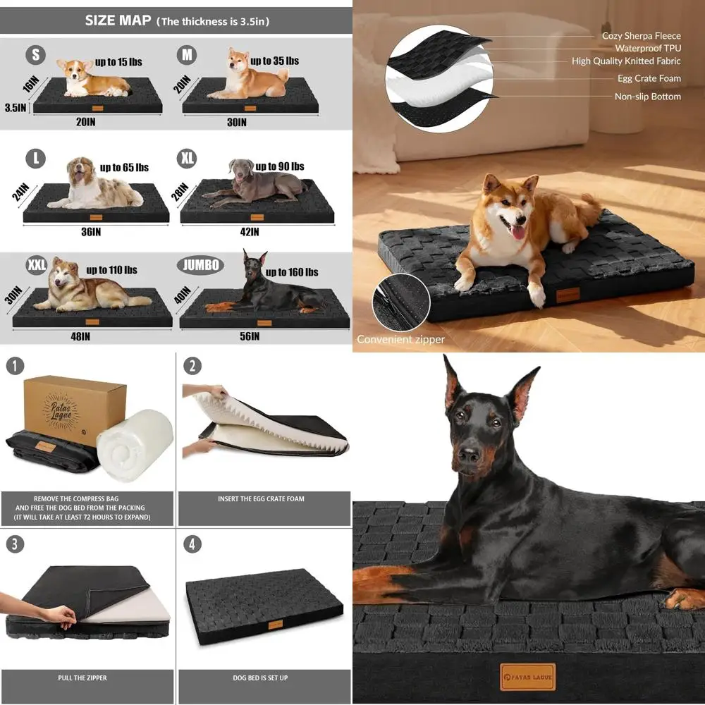 

Ортопедическая кровать для собак Jumbo для очень больших собак 56 x 40 дюймов, водонепроницаемый, мягкий, теплый, удобный ящик для яиц, пенопластовый коврик для кровати для домашних животных Jumbo с