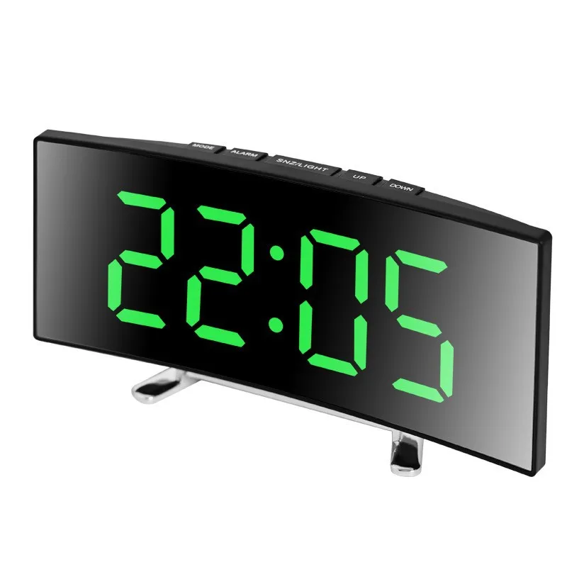 Curved Screen Mirror Digital Clock, LED Bedside Alarm Clock with Temperature Display, Snooze Function for Bedroom & Living Room
