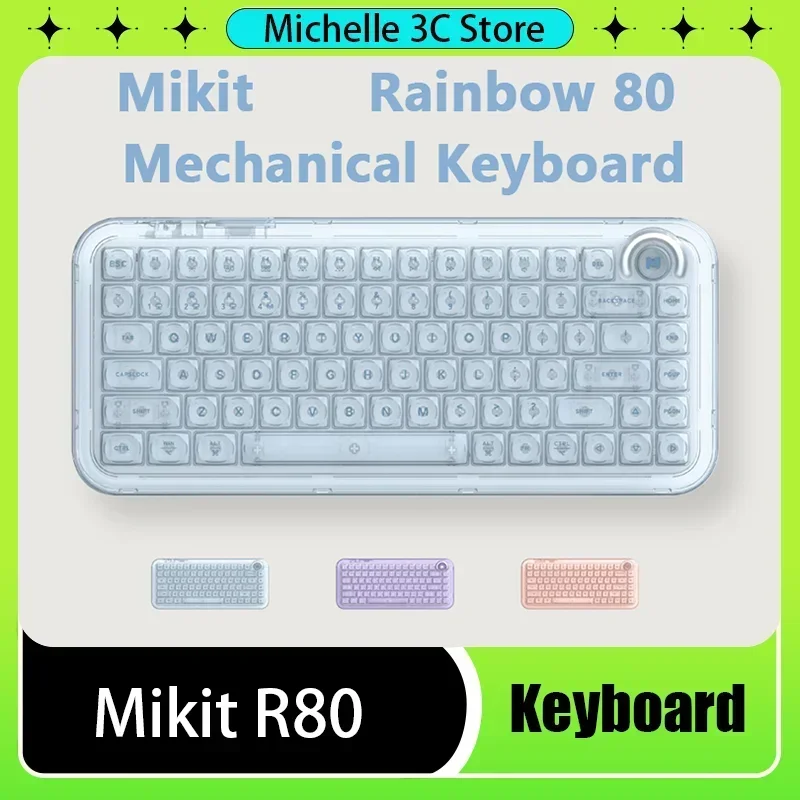 Mikit Rainbow R80 Mechanical Keyboard Transparent Jelly Purple Wireless RGB Hot Swap Office Gaming Keyboard Girl Gift Customized