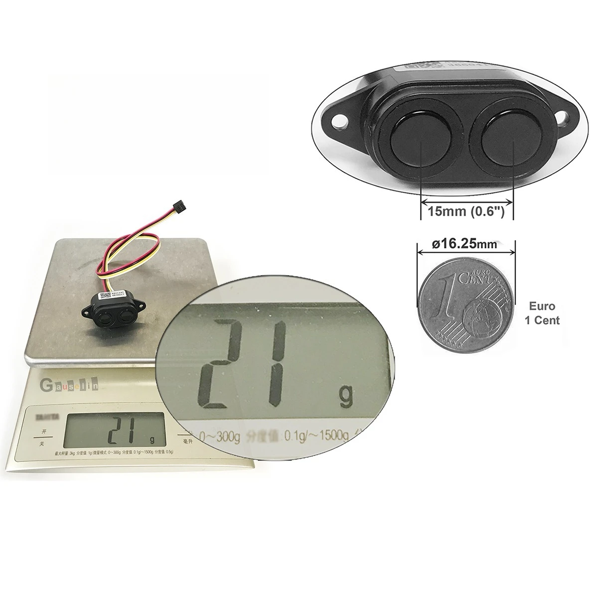 Mini Ultrasound Ultrasonic Sensor Module Range 300cm Blind Zone 2cm for AI Distance Measurement Liquid Level Water-Proof Light