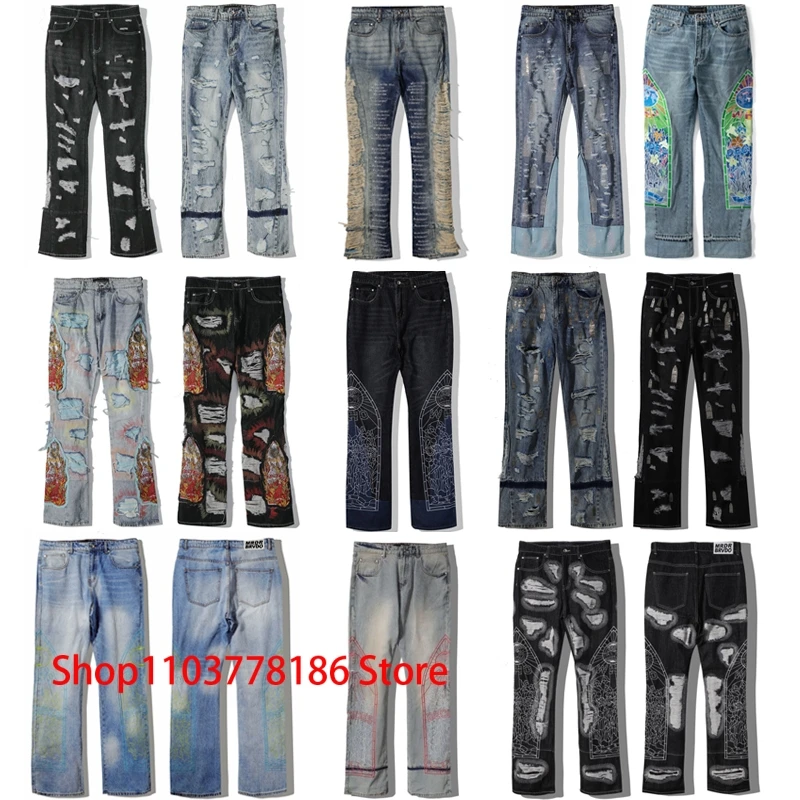 New WHO DECIDES WAR Jeans Personality Trend Hip-hop Multi-style Heavy Process Micro-flared Pants Who Decides War Denim Trousers