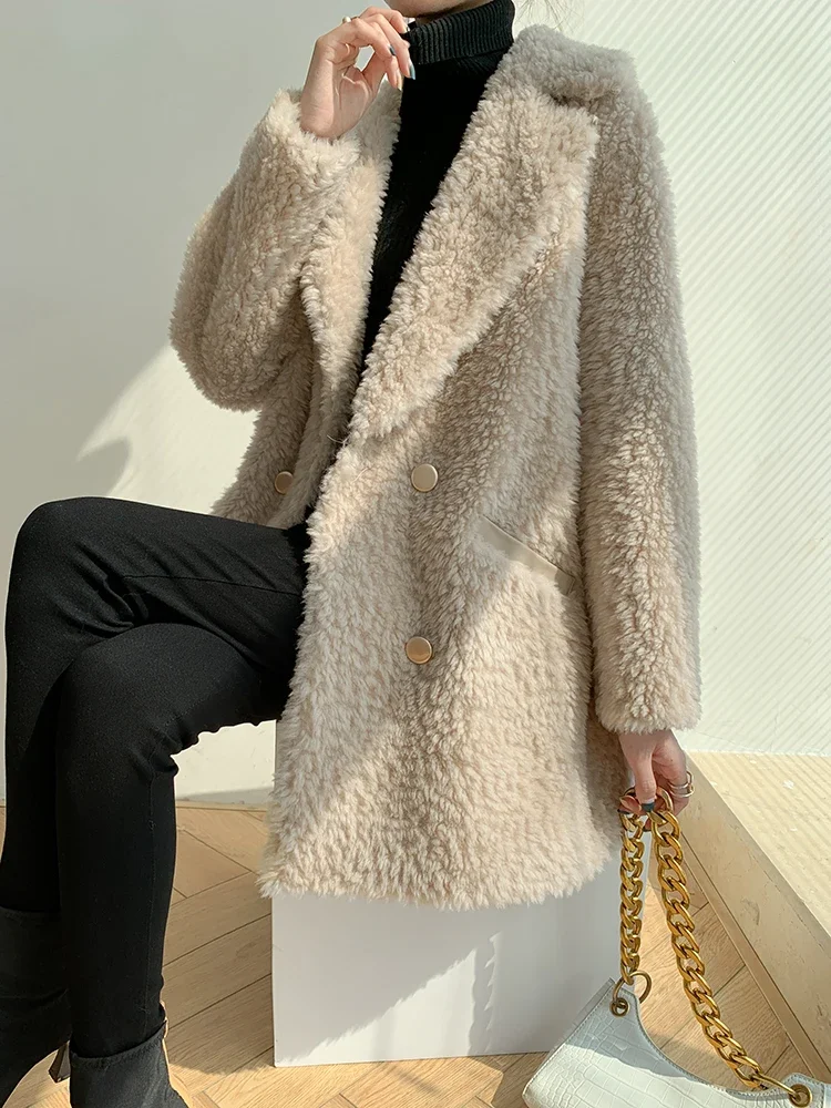 New Particle Wool Fur Integrated Young Long Fur Coat for Women