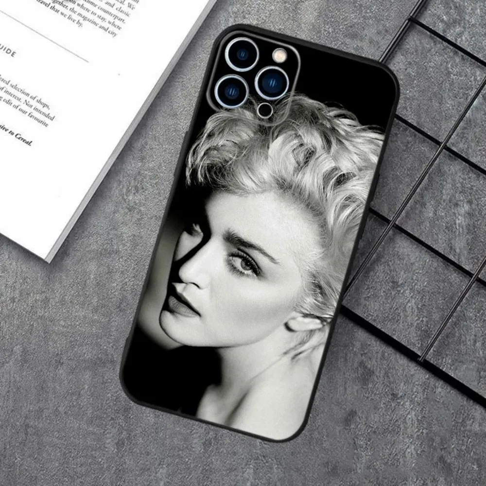 Custodia per telefono Madonna anni \'80 per Apple iPhone 15,14,13,12,11, XS, XR, X, 8,7, Pro, Max, Plus, mini cover nera in silicone