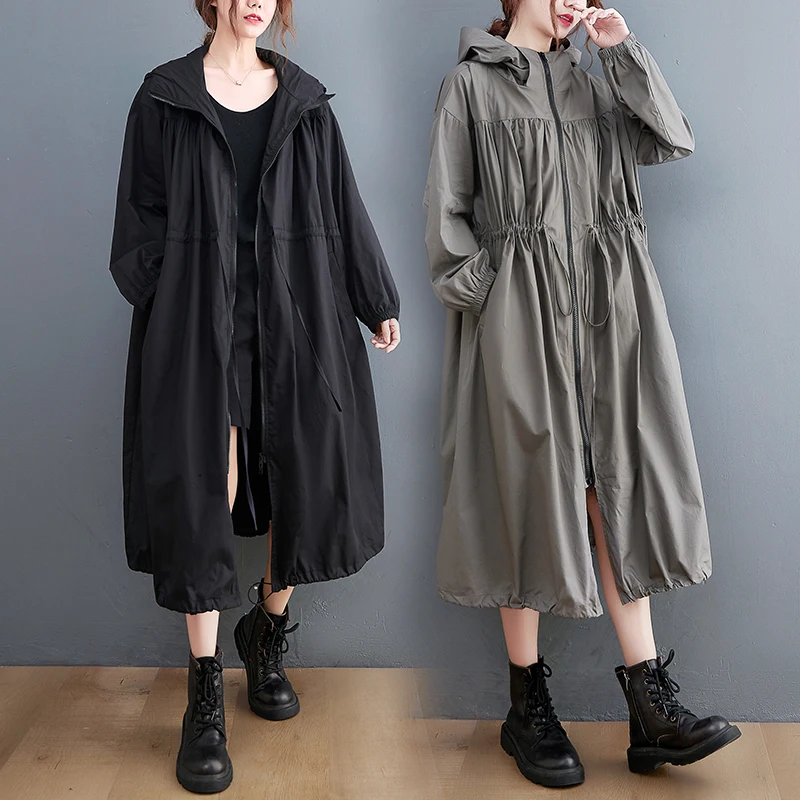 Women's Casual British Style Fashionable Hooded Mid-Length Coat plus Size Spring Autumn New Arrival Cotton Long Sleeve