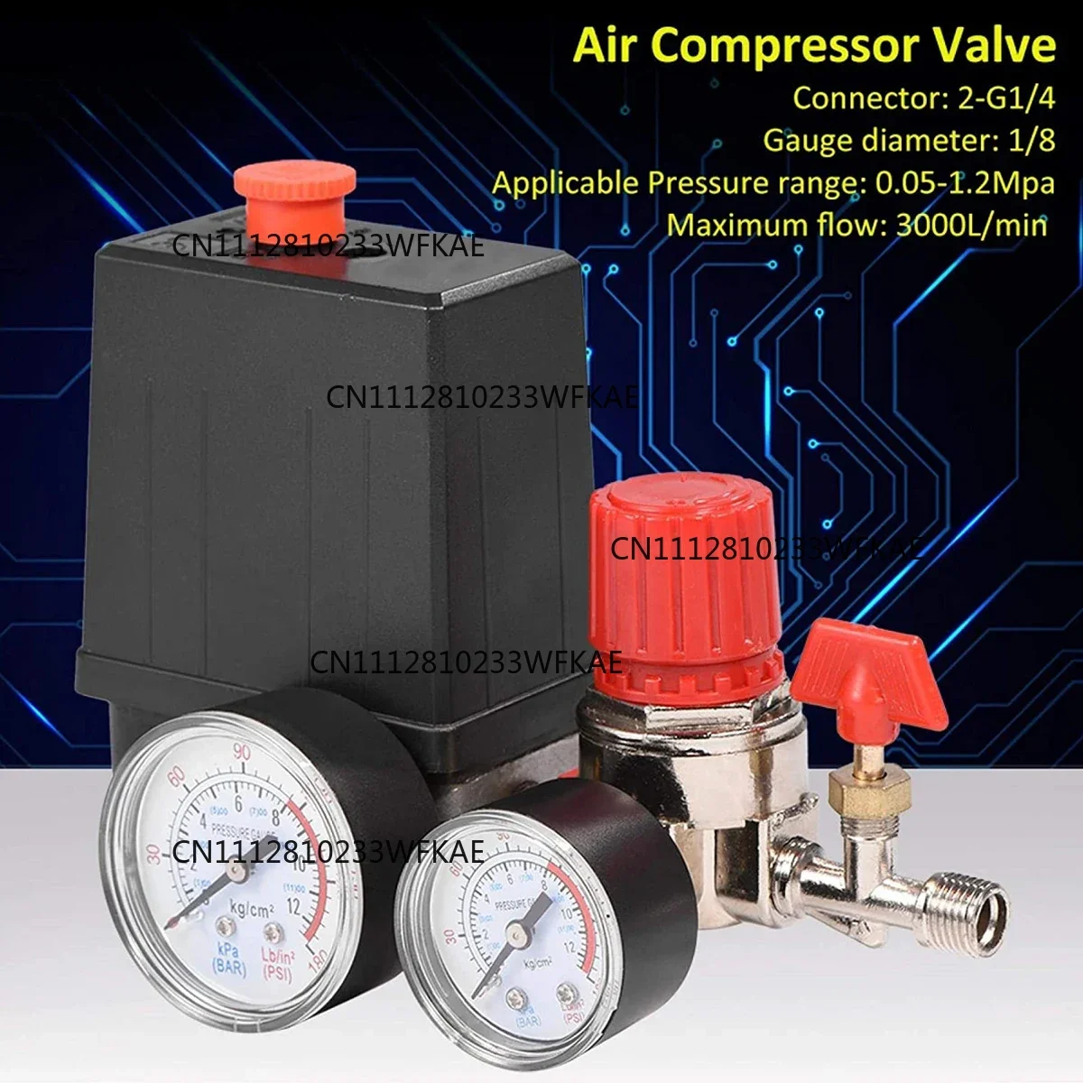 90-120PSI Air Compressor Pressure Switch Valve Control Manifold Regulator Gauges Safety Valve 1/4
