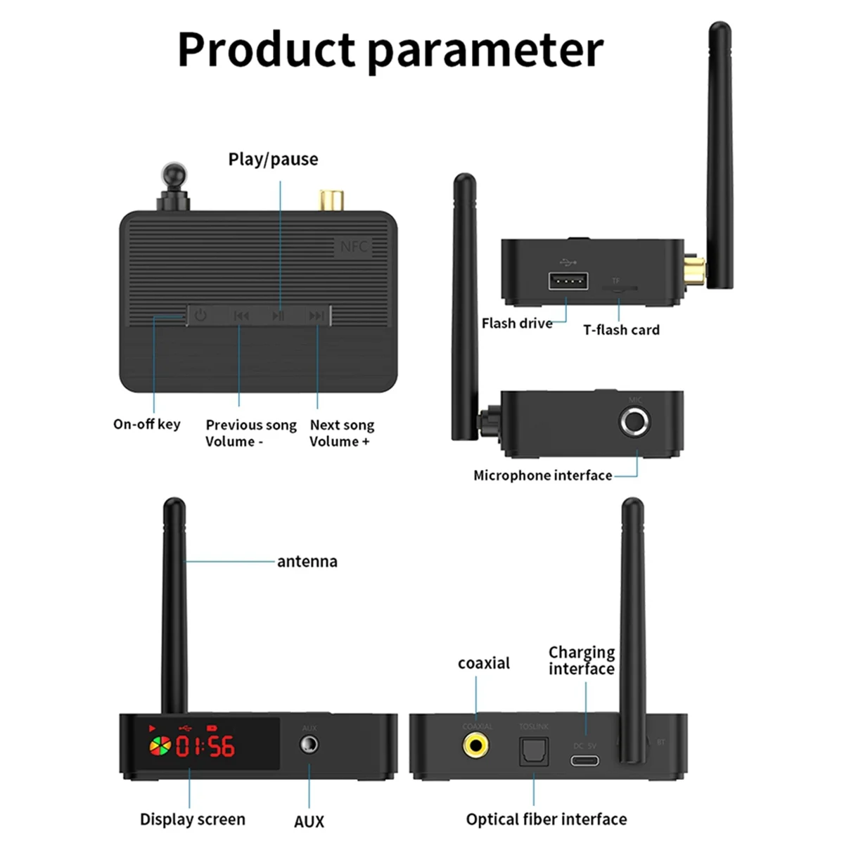 ADEGBO-Adaptor Serat Optik Koaksial Adaptor Pemancar Penerimaan Bluetooth 5.3 yang Ditingkatkan